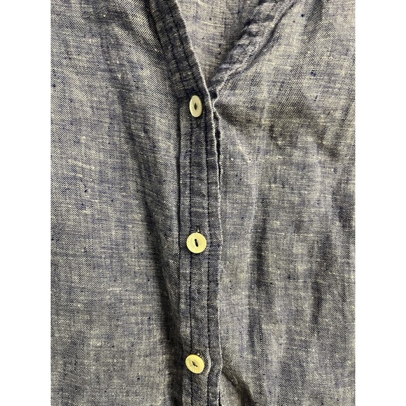 Foxcroft NYC Women’s  Linen Button Down large Blue Split Neck Side Slit Blouse - Picture 2 of 6